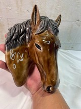 Chestnut Brown Horse Head Grey Mane Wall Hanging Ceramic 3D Plaque - $29.03
