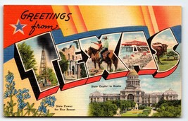 Greetings From Texas Large Big Letter State Postcard Linen Unused Tichnor - $7.20