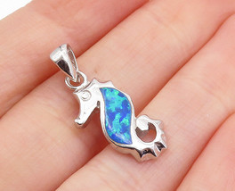 925 Sterling Silver - Inlaid Fire Opal Shiny Petite Seahorse Pendant - PT5696 - £20.80 GBP