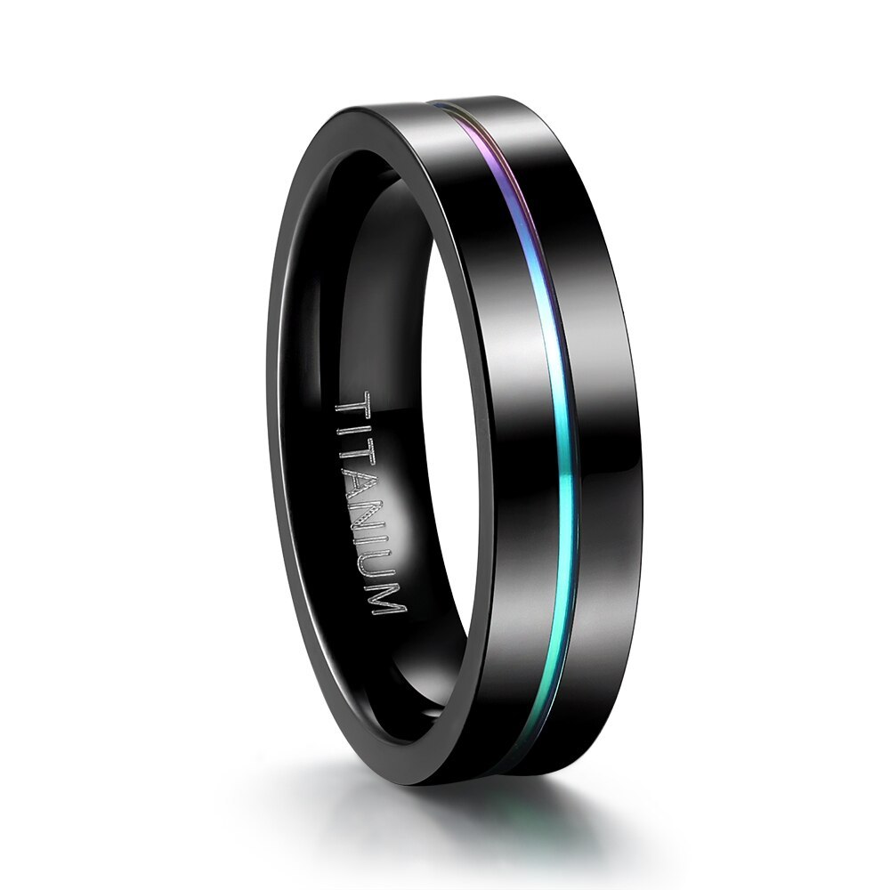 Tigrade 7mm Colorful Ring Men Black Titanium Men Wedding Engagement Rings Rainbo - £14.93 GBP