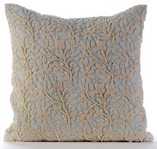 Blue Pearls &amp; Crochet Lace 16x16 Cotton Linen Throw Pillows Cover, Floral Jaal - £24.15 GBP+