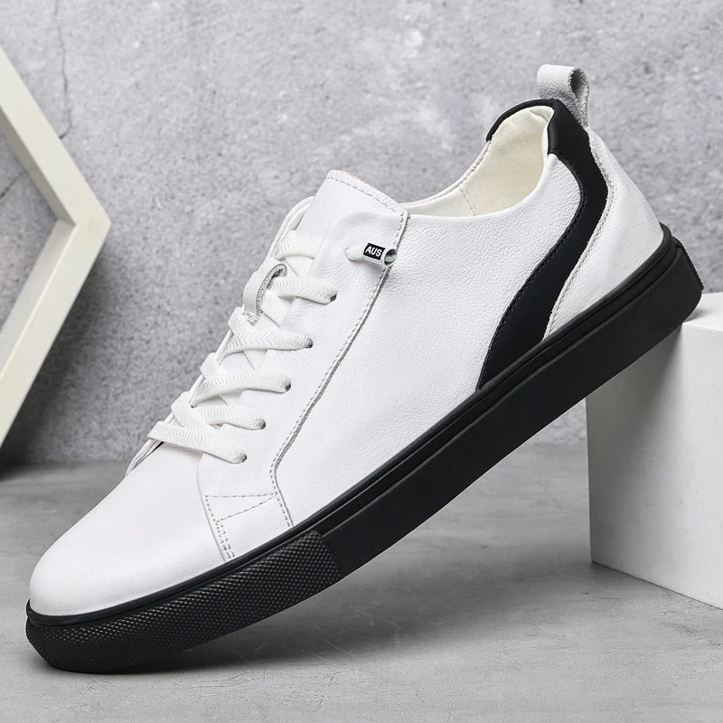 Genuine Leather Shoes Casual Sneakers Men Shoes Comfortable Quality Leat... - $89.93