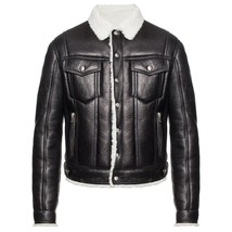 Black Luxurious Designer Leather Jacket w/ Shearling Collar  - $215.62 CAD