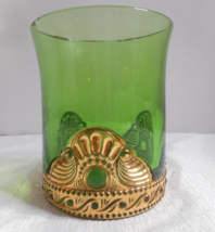 Northwood Emerald Green Gold Lacy Medallion Jewel 8oz Rocks Glass Tumble... - $22.99