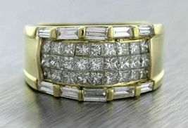 4.25CT Princess Baguette Cut VVS1 Diamond Vintage Ring 14k Yellow Gold Over  - £87.76 GBP