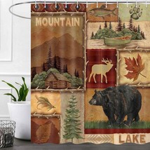 Mountain Cabin Lodge Bear Lake Fabric Shower Curtain, Modern Rustic,72&quot;x72&quot;- NEW - £23.27 GBP