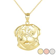 14k Solid Yellow Gold Pug Head Pendant Necklace 16&quot;, 18&quot;, 20&quot;, 22&quot; - £215.74 GBP+
