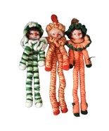 Vintage Crochet Clowns w/ Hats Handmade Set Of 3 Orange Yellow Green Whi... - £10.97 GBP