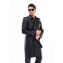 Vinci The Firenze Black Leather Men Leather Trench Coat Jacket image 3