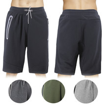 Men&#39;s Fleece Drawstring Elastic Waist Zipped Pockets Sport Fitness Sweat Shorts - £12.55 GBP