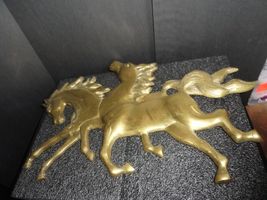 Solid Brass Running Horses Wall hanging Art Sculpture  Measures 20" L x 14" H