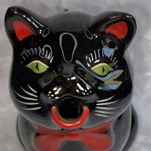 Vintage Black Cat Creamer 1950s Shafford Red Ware Red Bowtie Japan Green Eyes - £22.17 GBP