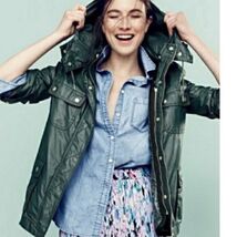J.Crew Waxed Green Military Utility Jacket Removable Quilted Liner &amp; Hood M - $62.40