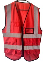 Safety Vest Orange Medium Construction Front Zip Pockets Clear ID Badge ... - £10.00 GBP