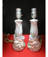 Occupied Japan pair of ceramic roses electric table lamps 10&quot; to socket - €63,33 EUR