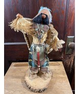 Standing Native American Cornhusk Leather Beaded Fur 18 in Figure Signed... - £57.32 GBP