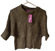 New Derek Heart Olive Green Cable Collar Sweater Cropped Jr M Dolman 1/2 Sleeve - £9.34 GBP