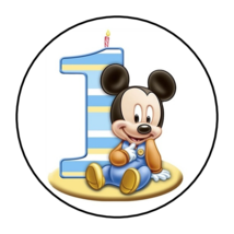 30 Mickey Mouse 1ST Birthday Stickers Envelope Seals Labels 1.5&quot; Round Custom - £5.92 GBP