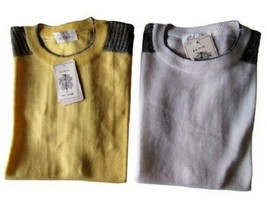 T-Shirt Crew-Neck Man short Sleeve White Yellow Ramie M Or L Giessebi Striped - £45.26 GBP