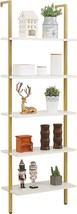 Superjare Modern Ladder Shelf, 5-Tier Open Wall-Mounted Bookshelf, White / Gold. - £92.67 GBP