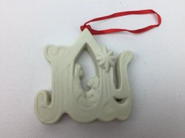 2002 Ceramic Joy Nativity Star Red Ribbon White Christmas Tree Ornament - £15.17 GBP