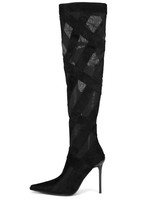 Jeffrey Campbell Stripes-KH Tall OTK Cut-out Mesh Boots Stiletto sz 7 New $300 - £70.43 GBP