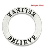 Affirmation Word Charm Believe Message Pendant Washer Finding Antiqued S... - $8.24 CAD