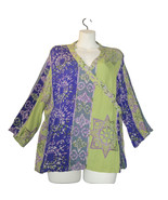 Globe Trotter Womens XL Snap Up Shirt Flowy Pirple Green Artsy Stars Col... - $16.61