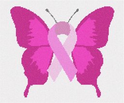 Pepita Needlepoint Canvas: Butterfly Breast Cancer Ribbon, 12&quot; x 10&quot; - £68.02 GBP+