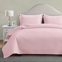 Quilt Set Queen Size, Lightweight Pink Bedspread Ultrasonic Chevron Patt... - $62.99