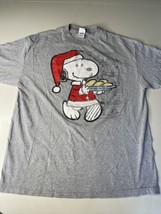 Peanuts Tag Snoopy Santa Cap Plate Cookies Gray Comics Graphic T-Shirt Sz XL Vtg - £9.00 GBP