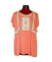 Style &amp; Co. Top Multicolor Women Coral Bliss Size 0X Babydoll Embroidered - £20.71 GBP