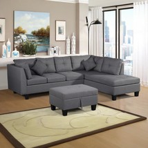 Grey Sectional Sofa w/ Chaise &amp; Storage Ottoman | Living Room Set - $813.99