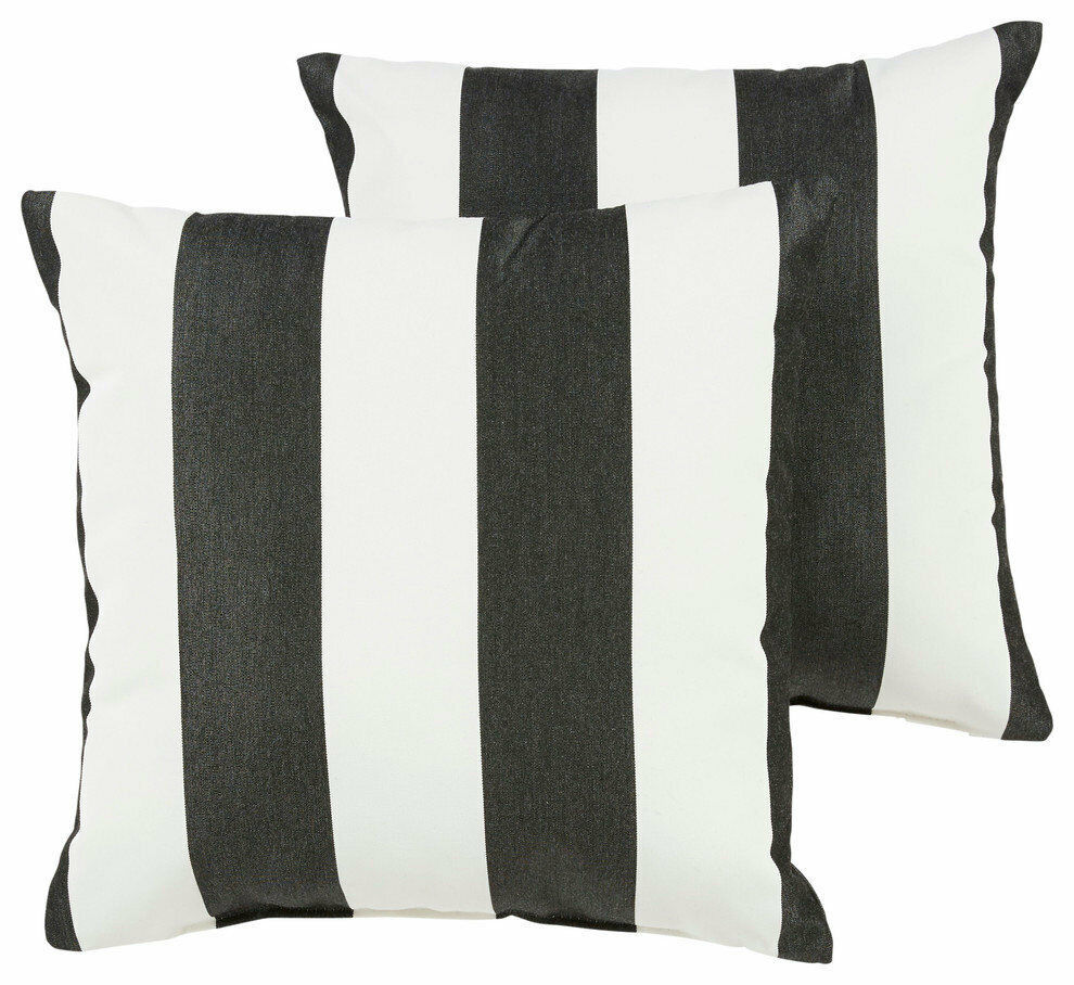 Outdoor Pillow Set of 2 Square Pillows Striped Black White 18x18 Durable Fabric - $132.98