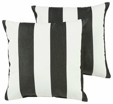 Outdoor Pillow Set of 2 Square Pillows Striped Black White 18x18 Durable... - £104.26 GBP