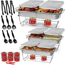 Full Size 33-Pcs Disposable Chaffing Buffet With-Covers, Utensils, 6Hr F... - $96.99