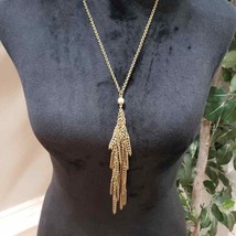 Vintage Monet Tassel Gold Tone Long Chain Pendant Necklace - £19.67 GBP