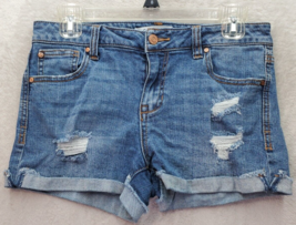 Celebrity Pink Chino Shorts Women&#39;s Size 5 Blue Denim Cotton Ripped Flat... - $15.76