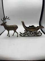 Vintage Reindeer with Sleigh Brass 2 Pieces Solid Brass - £47.15 GBP