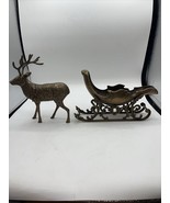 Vintage Reindeer with Sleigh Brass 2 Pieces Solid Brass - £46.20 GBP
