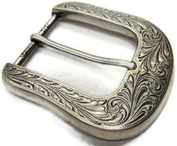 Classic Floral Etched Silver Tone Belt Buckle Quality Heavy Taiwan - £23.35 GBP