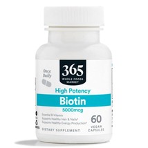 6/26 365 by Whole Foods Market, High-Potency Biotin 5000mcg, Vegan, 60 C... - $12.86