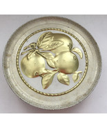 vintage shabby cottage chic round metal tin container two sided pear apple - $19.75
