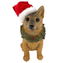 German Shepard Dog with Wreath and Santa Hat Christmas Figurine 5 Inch - $17.80