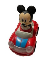 Disney Toy Mickey Mouse In Red Car, Push Down &amp; Car Moves, Lights Up, Works - £6.94 GBP