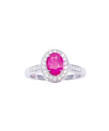18ct White Gold Natural Oval Ruby &amp; Round Diamond Halo Ring 1.00ct - $25,029.44 MXN