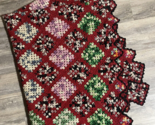 Vtg Granny Square Afghan Blanket Throw Boho MCM Cabin Long Scalloped 65”... - $26.11