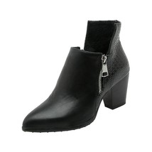 ZawsThia 2021 autumn women PU leather winter boots black chunky high heels ladie - £55.02 GBP