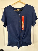 Weatherproof Vintage Ladies&#39; Size Medium Tie Front Linen Shirt, Navy Blu... - £5.62 GBP