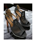 cklass stiletto platform perforated black 5&quot; high heel pumps size 9.5 - $38.95